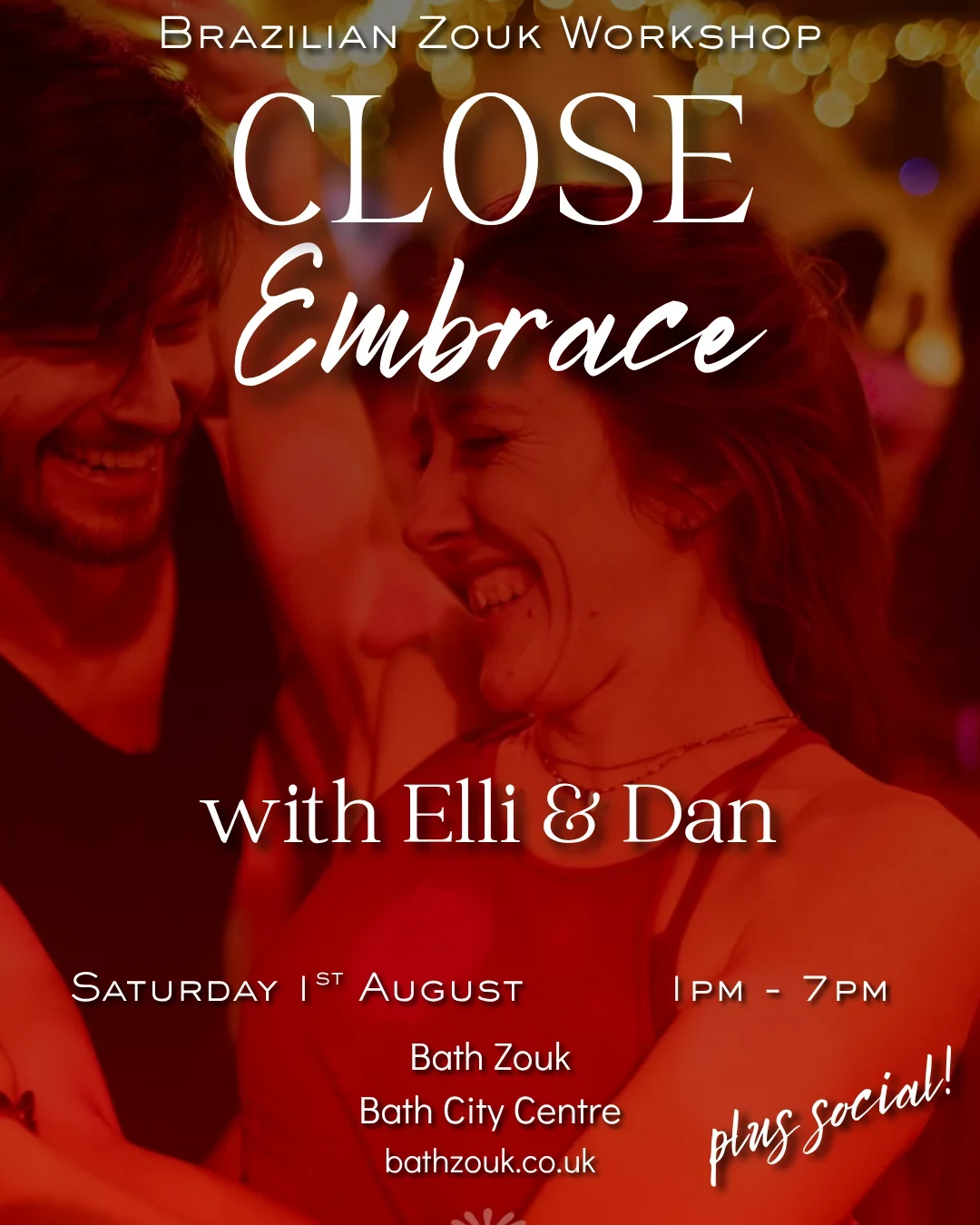 Close Embrace Brazilian Zouk workshop poster with Elli and Dan